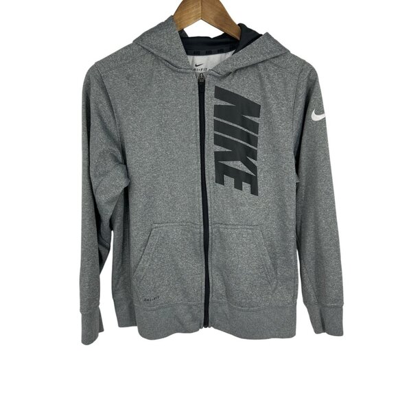 Nike Dri-Fit Full-Zip Hoodie Heather Gray With Logo Boy's Size XL - Picture 1 of 9